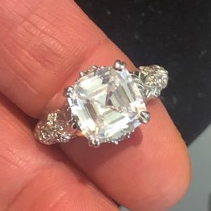SOLD!! Judith Ripka Asscher Cut Diamonique CZ Sterling Silver Ring Sz 8.25